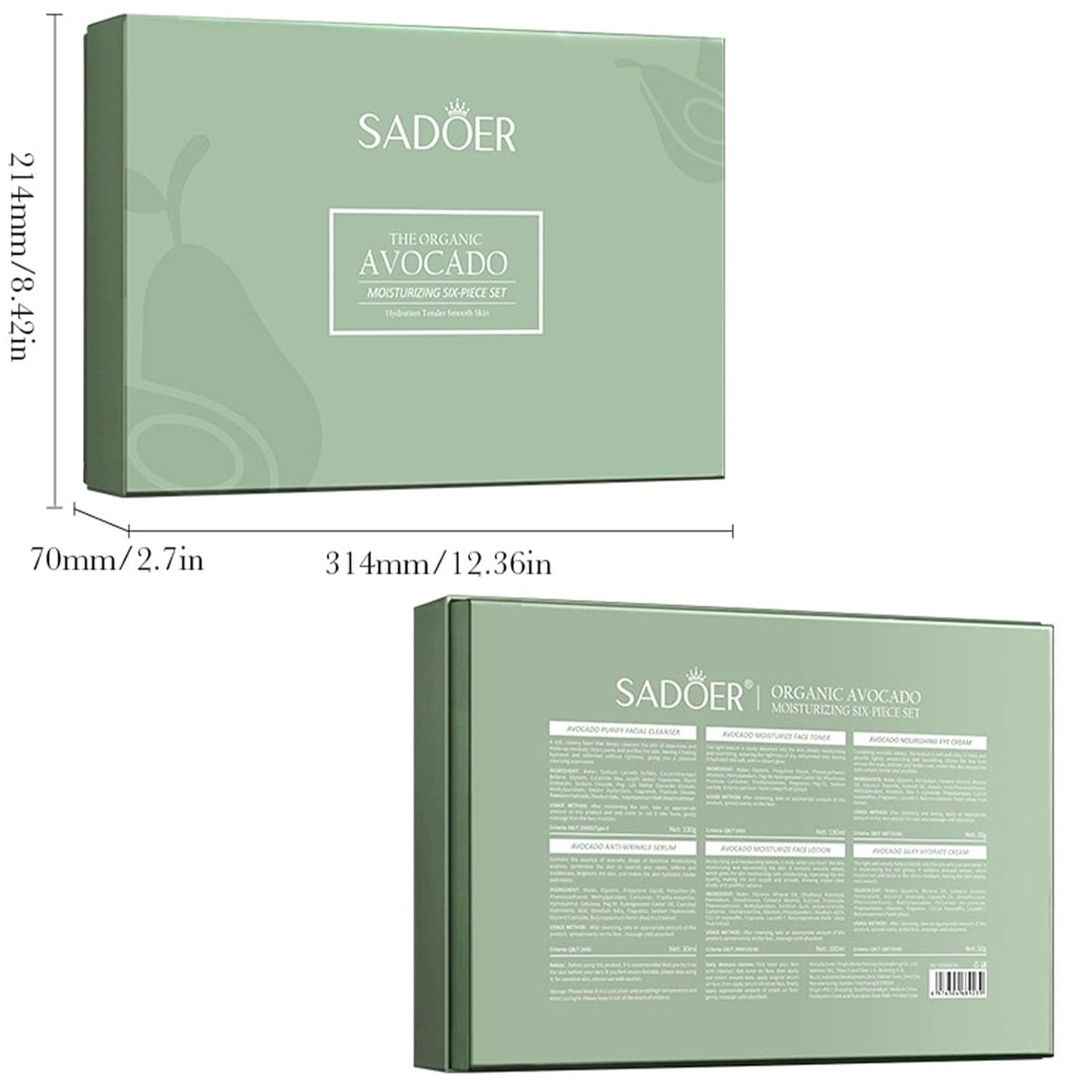 Avocado Skincare Sets, 6Pcs Skincare Gift Set with Facial Cleanser, Face Serum, Face Cream, Eye Cream, Toner, Moisturizing Lotion, Skin Care Sets & Kits, Hydrating Facial Kit for Women